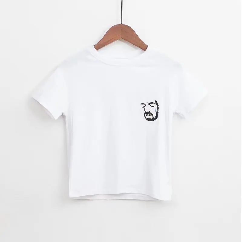 

Sexy midriff-baring Women T-shirt Printing Head Portrait Female Crop Top0-neck Short Night Club Wear Short T-shirt