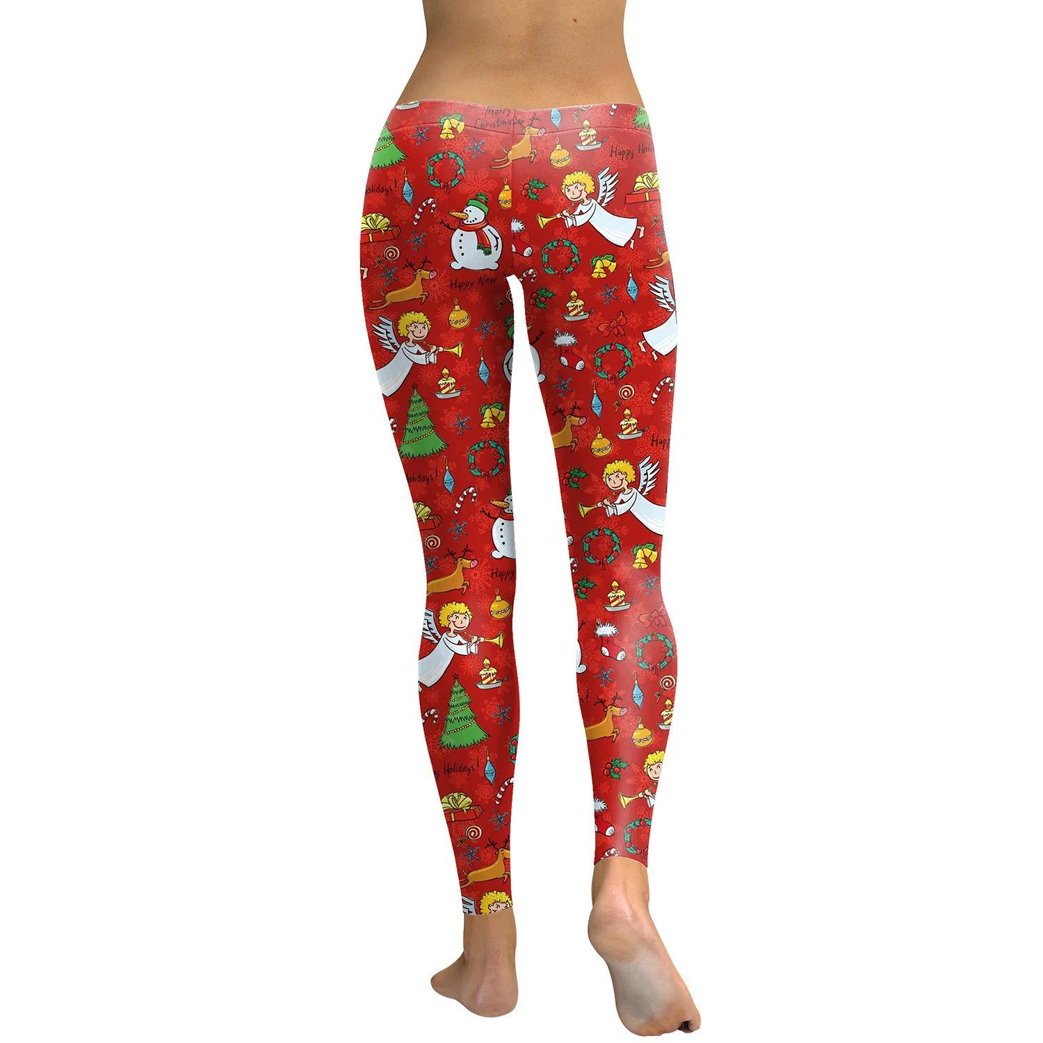 JIGERJOGER 2017 autumn winter Red Christmas Angel Leggings Women's plus size Reindeer Snowman Print Skinny Stretchy Pants Tights | Спорт и