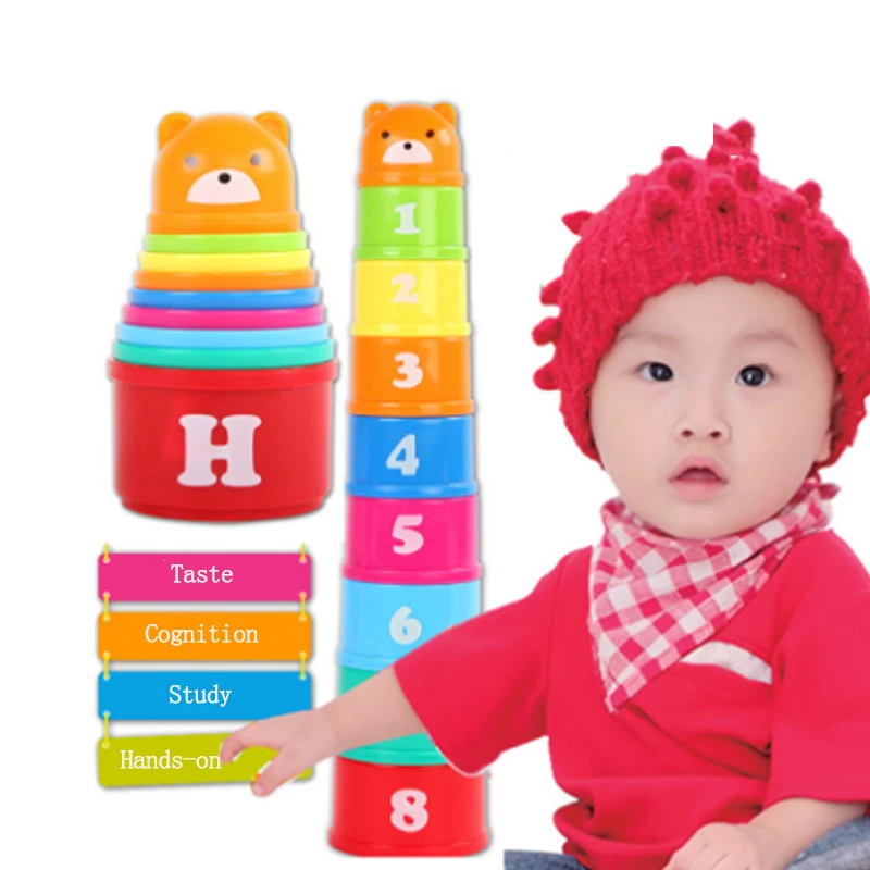 

9PCS Educational Baby Toys Foldind Stack Cup Tower 6Month Ages Figures Letters Children Early Intelligence Hobby Toys