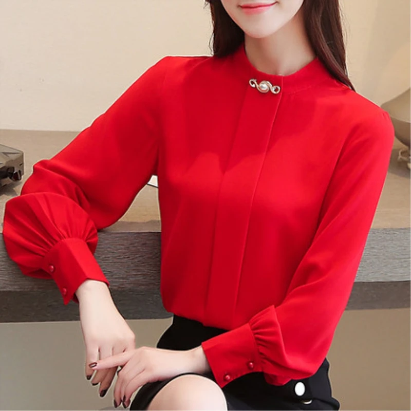 Качественная женская шифоновая блузка Весна Осень с длинным рукавом винтажные