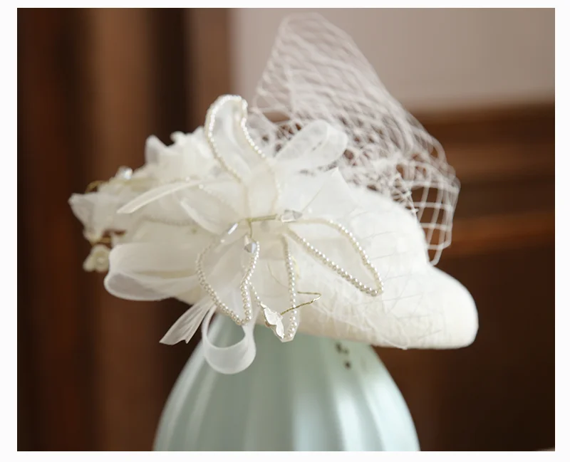 Летняя новая Чапо Femme Mariage элегантная пернатая шляпка для церкви для женщин белая жокейская Клубная шляпа