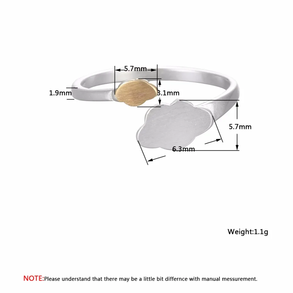 Kinitial модное кольцо 2 цвета серебро и золото облако открытый дизайн кольца для