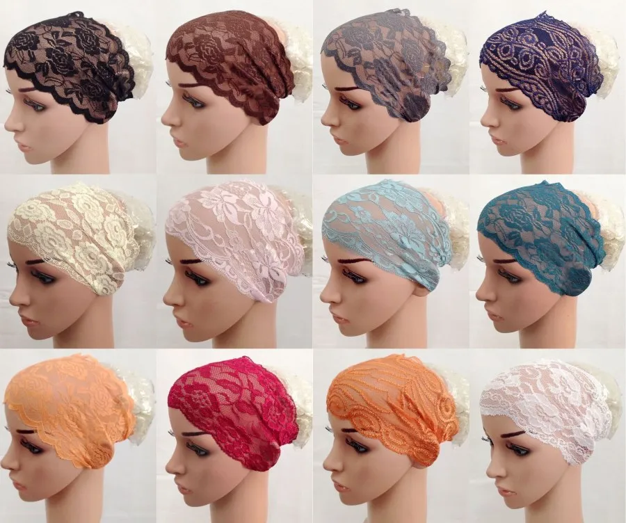 12 шт. Исламская underscarf кружева underscarves хиджаб шарф-труба мусульманские внутренние Шапки Головные уборы - Цвет: Pattern is in random