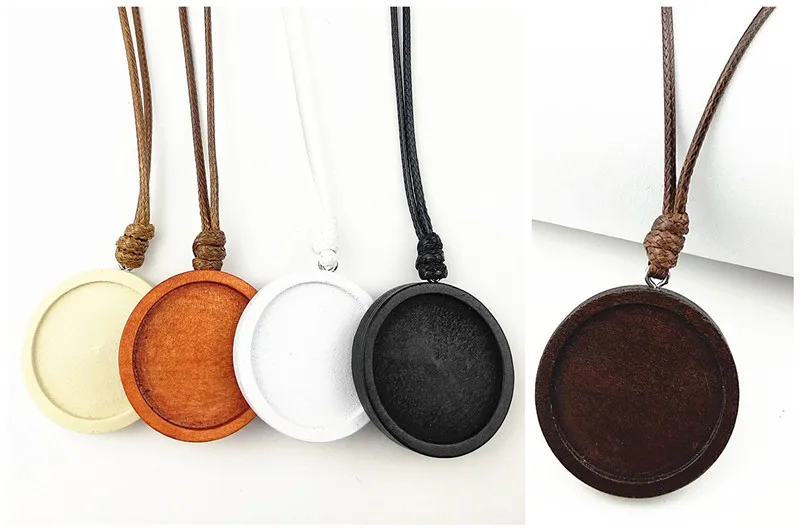 Mixed 5 Colors Jiangzimei 24 шт. черный, коричневый, белый, бревно 25 мм Пустой дерево кабошон кулон с восковой веревкой DIY Ожерелье Изготовление ювелирных изделий оптом - Окраска металла: Mixed 5 Colors