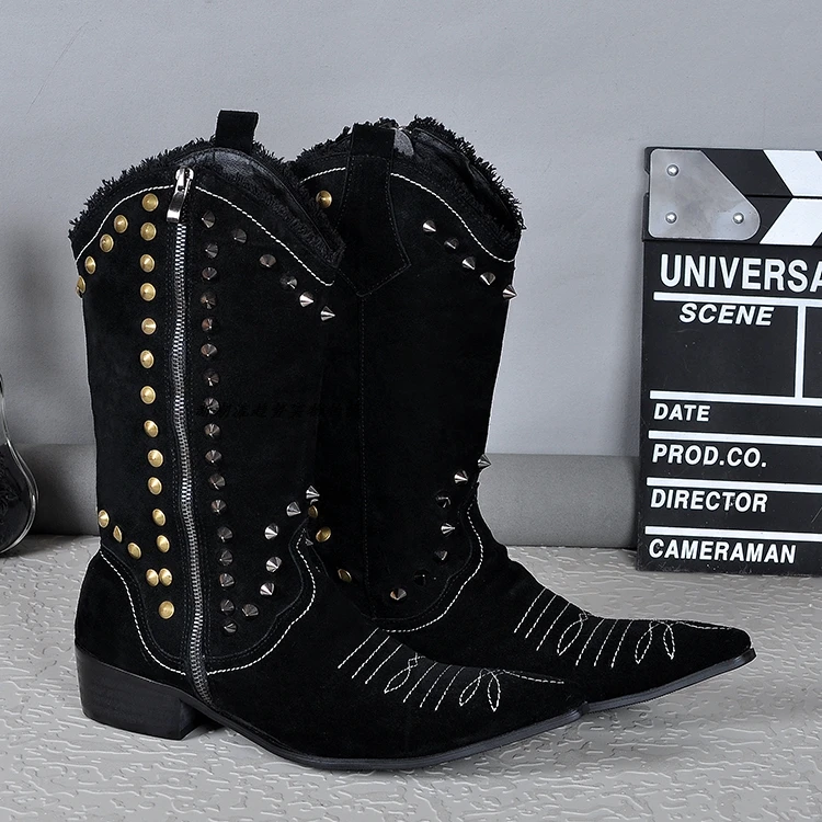 Западный стиль черная Рабочая искусственная кожа заостренный носок