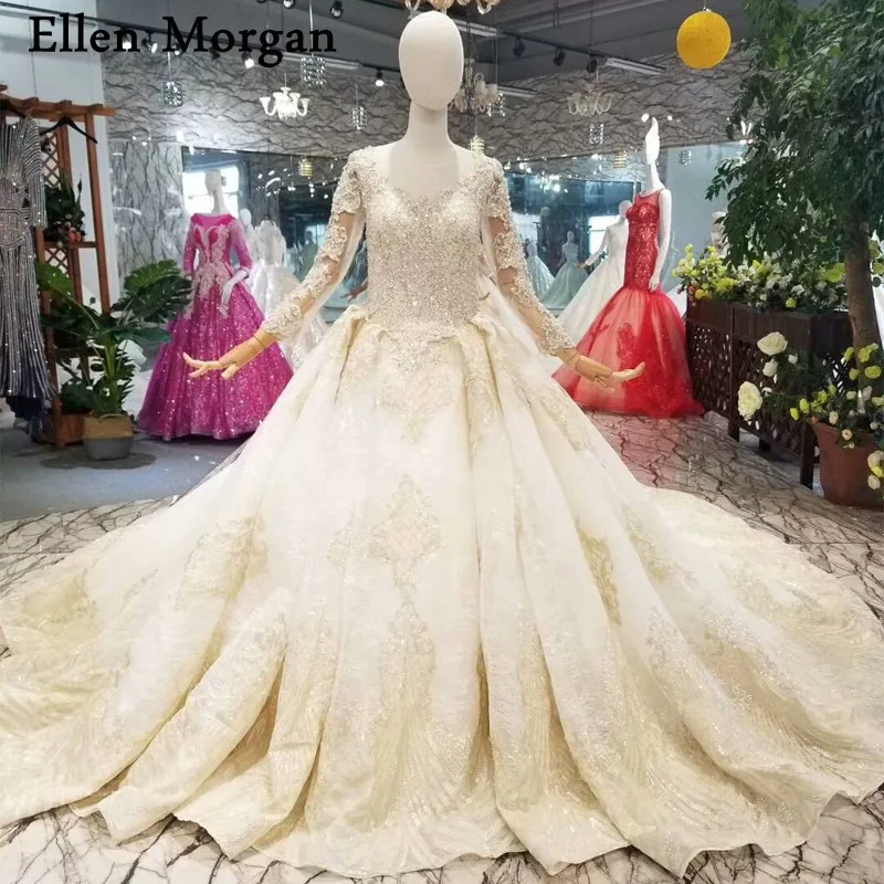 Винтажные с длинными рукавами свадебное платье принцессы 2019 Лодка шеи Vestido De Noiva