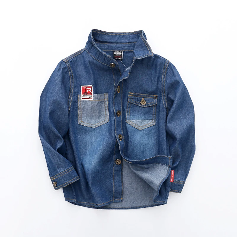 Рубашки для мальчиков детская джинсовая рубашка Весна 2018 осенняя Модная