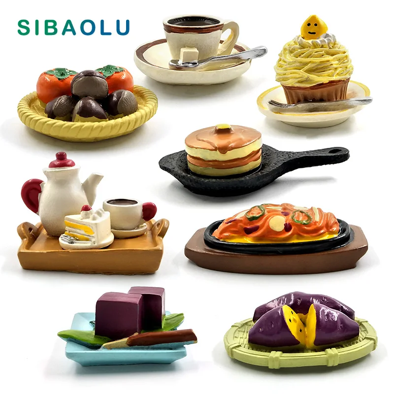 

1pc Simulation Food Coffee Cake Mini figurine Decor Fairy Garden cartoon character statue Model Resin craft toys ornaments