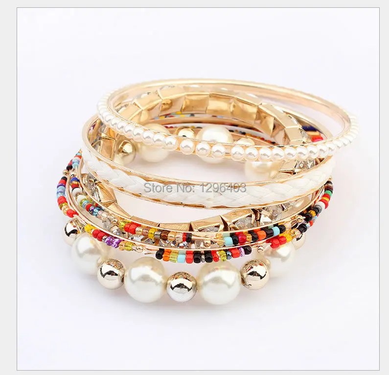 Free Shipping 2015 Women Brand New Design Hand Accessory Vintage Bohemia pearl Bracelet Character Multichamber Bangles C-1857 | Украшения и