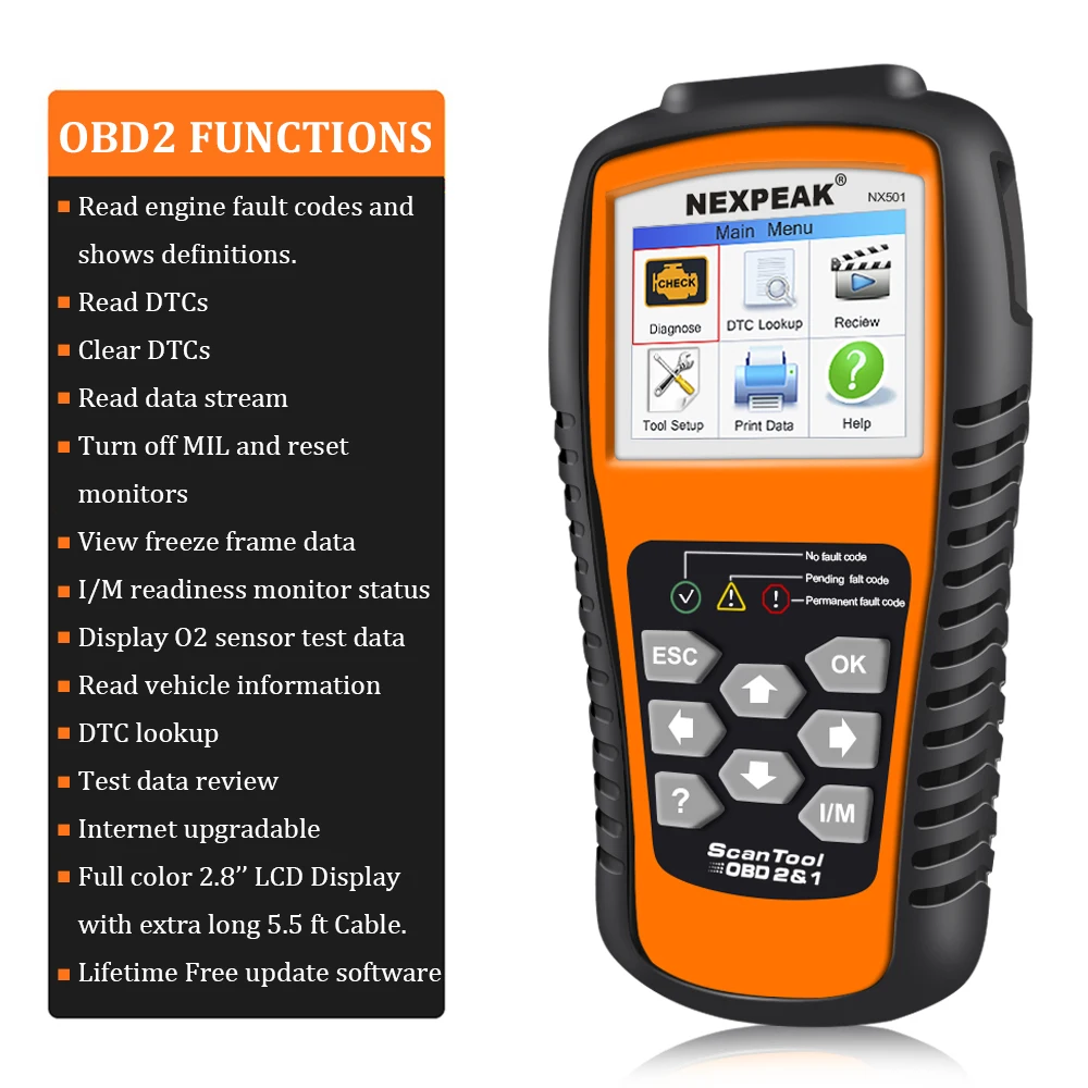 2018 OBD2 автомобилей сканер nexpeak NX501 полный ODB2 поддерживает несколько языков odb 2 Авто