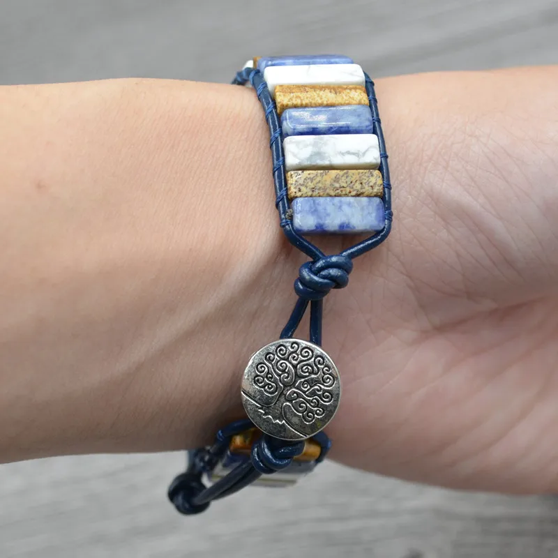 

Chakra Natural Stone Bracelet Leather Wrap Natural Tube Beads Bracelet Women Men's Jewelry Bracelet