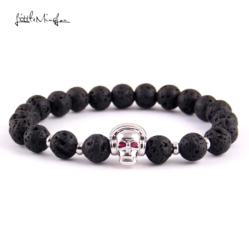 Little MingLou Роскошные проложить красный циркон панк музыка череп шарм 8 мм лава бисер