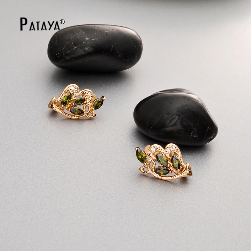 PATAYA, оливково-зеленые Винтажные серьги, 585, розовое золото, синяя бабочка, дизайнерские серьги с винтовой застежкой, женские свадебные ювелирные серьги-капли