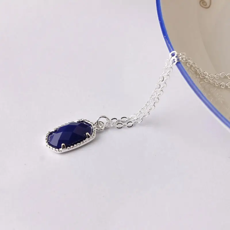 Silver Royal Blue Золотая цепочка, вертикальное мини овальное колье, ожерелье для женщин, модное, известный бренд, ювелирное изделие, Осеннее Ожерелье - Окраска металла: Silver Royal Blue