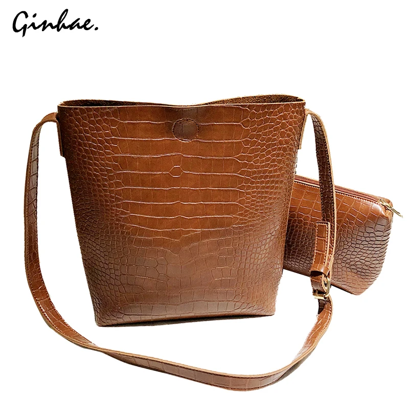 Под кожу крокодила кожаные сумки на плечо модные 2 шт./компл. большой Ёмкость