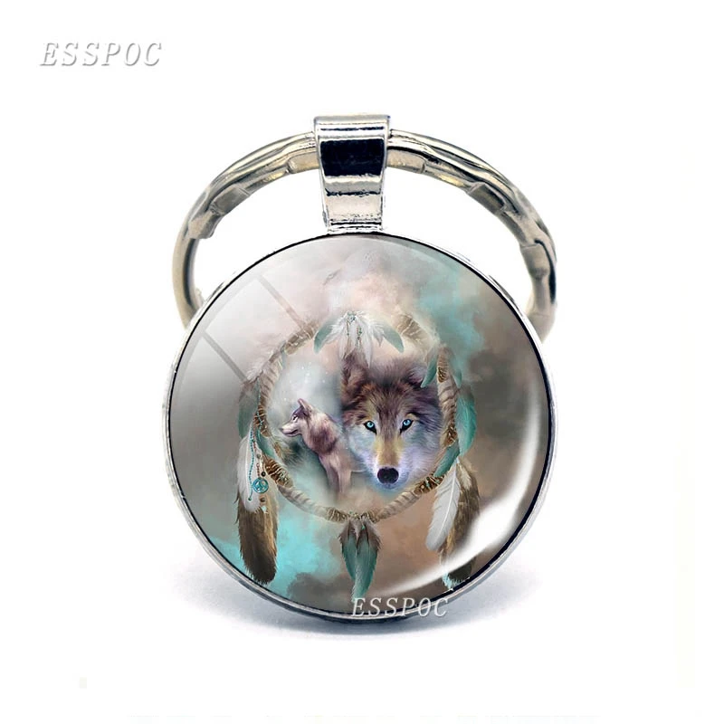 Модный брелок ручной работы с волком для мужчин и женщин стеклянный кабошон