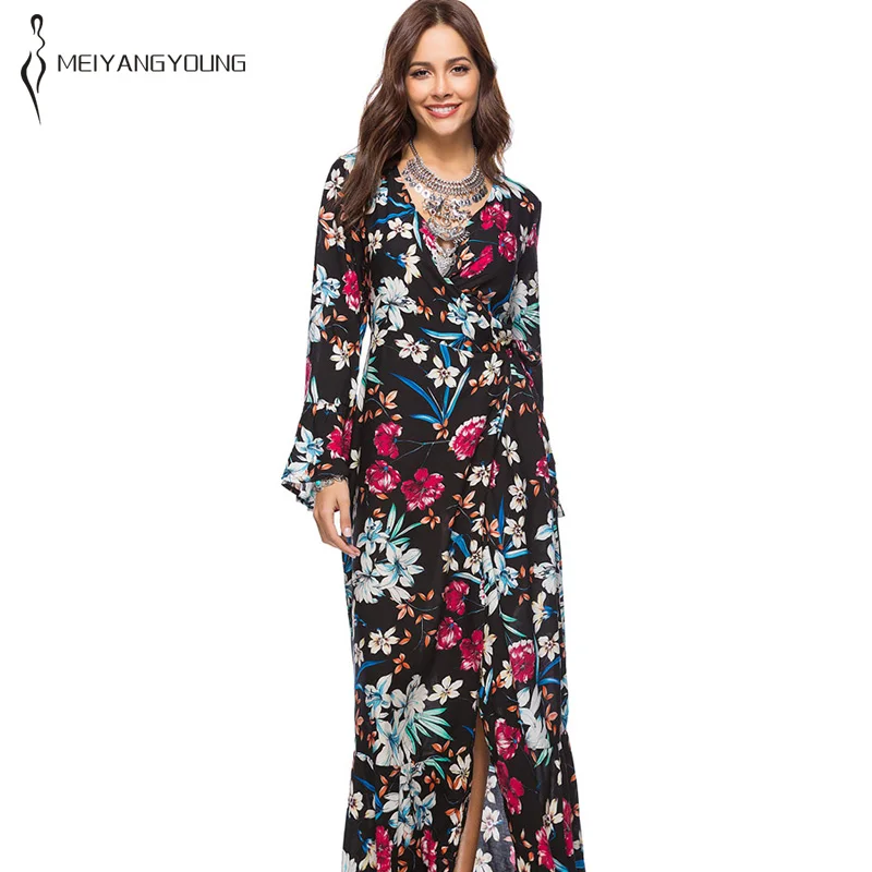 Женское платье с принтом в богемном стиле повседневное Свободное длинное на