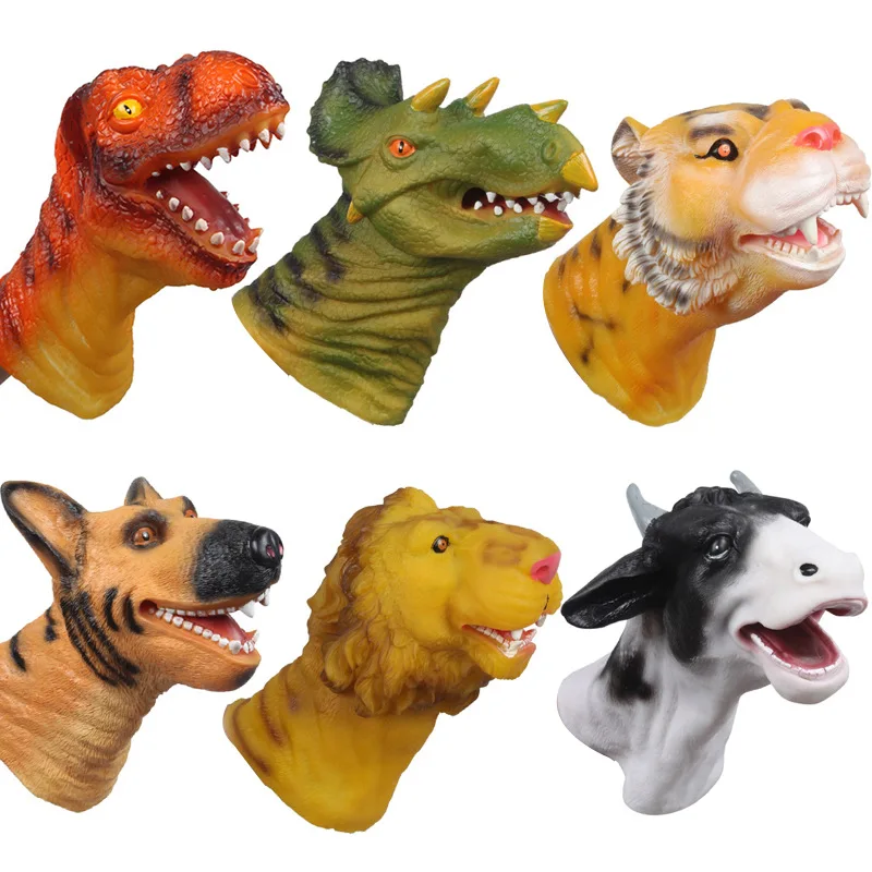 

Soft Plastic Animal Head Hand Puppet Figure Toys Gloves Children Dinosaur Dog Lion Model Puppets GameToys for Gift