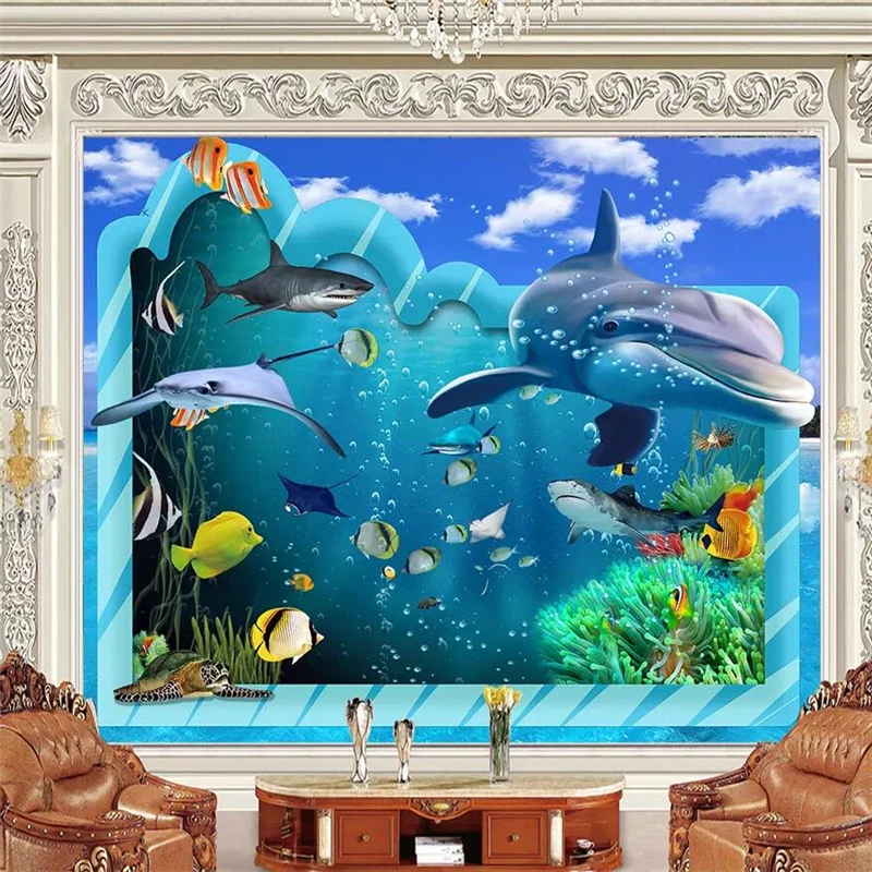Wellyu пользовательские обои 3D HD океан красивый морской Дельфин Акула большое