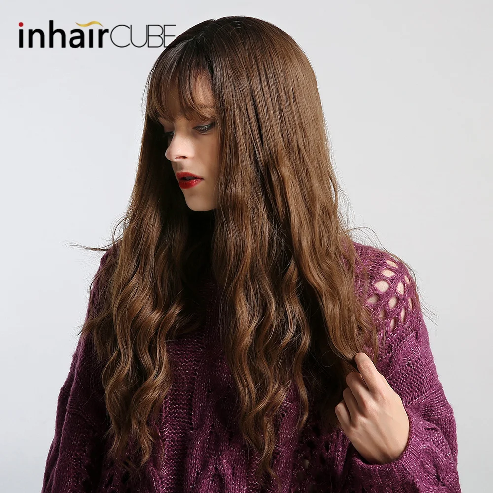 Inhair Cube 2" женский парик темно-коричневый длинные волнистые термостойкие синтетические волосы плетение Полный Парики для ежедневного использования и косплей