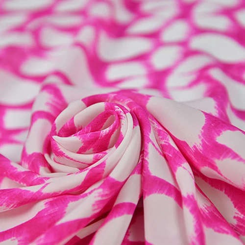 Розовый и белый Рисунок пятен чистый Шелковый жоржет креп ткань пушистый дизайн