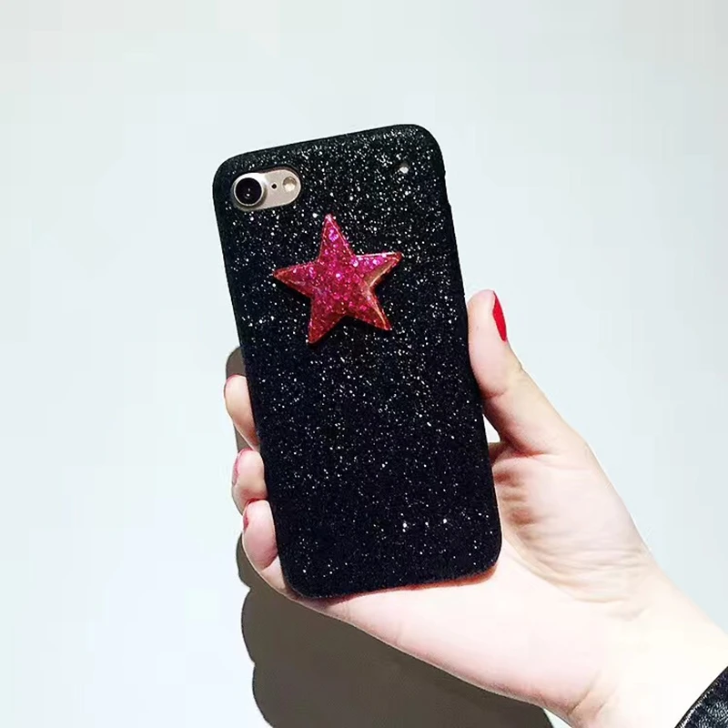 Модные черные блестящие чехлы для телефонов HOCAYU Iphone 6 6s 6plus 7 7plus 8 8plus 3D Love Hearts Star