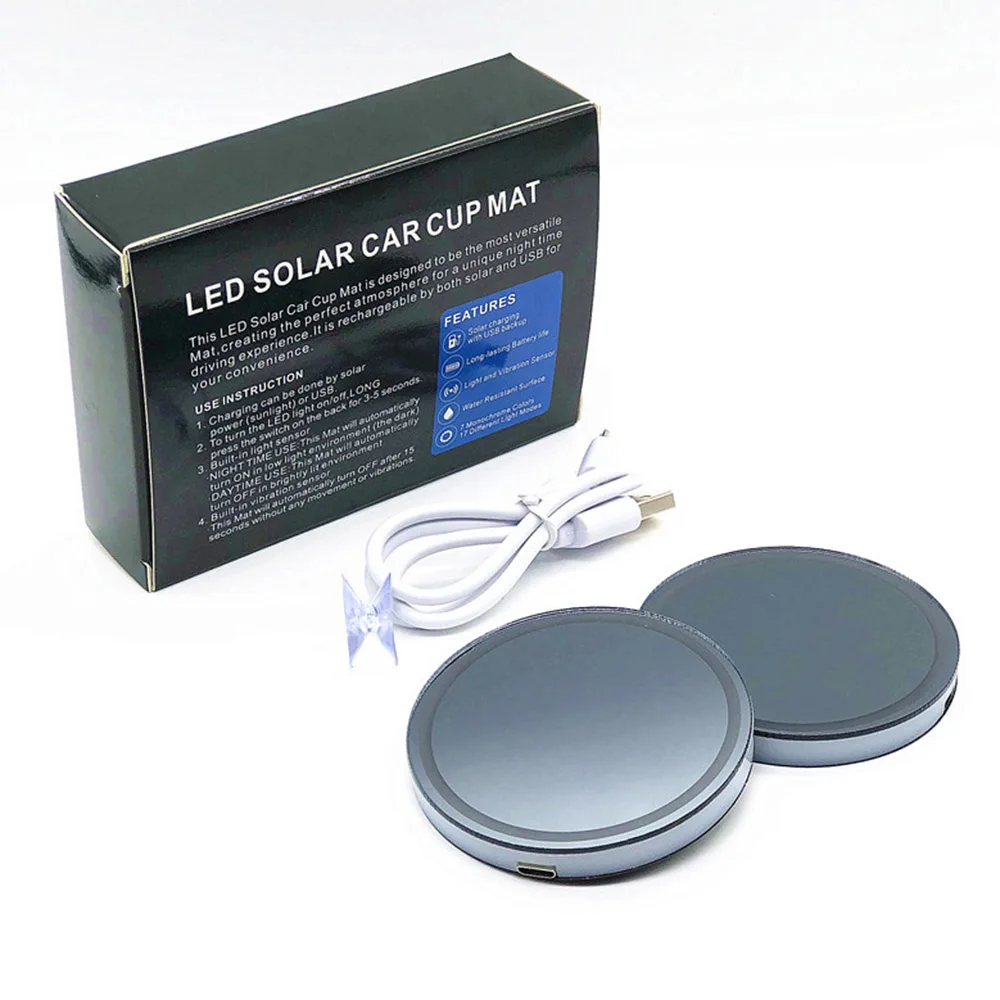 2 шт Солнечный автомобильный подстаканник с светодиодный светильник на дно