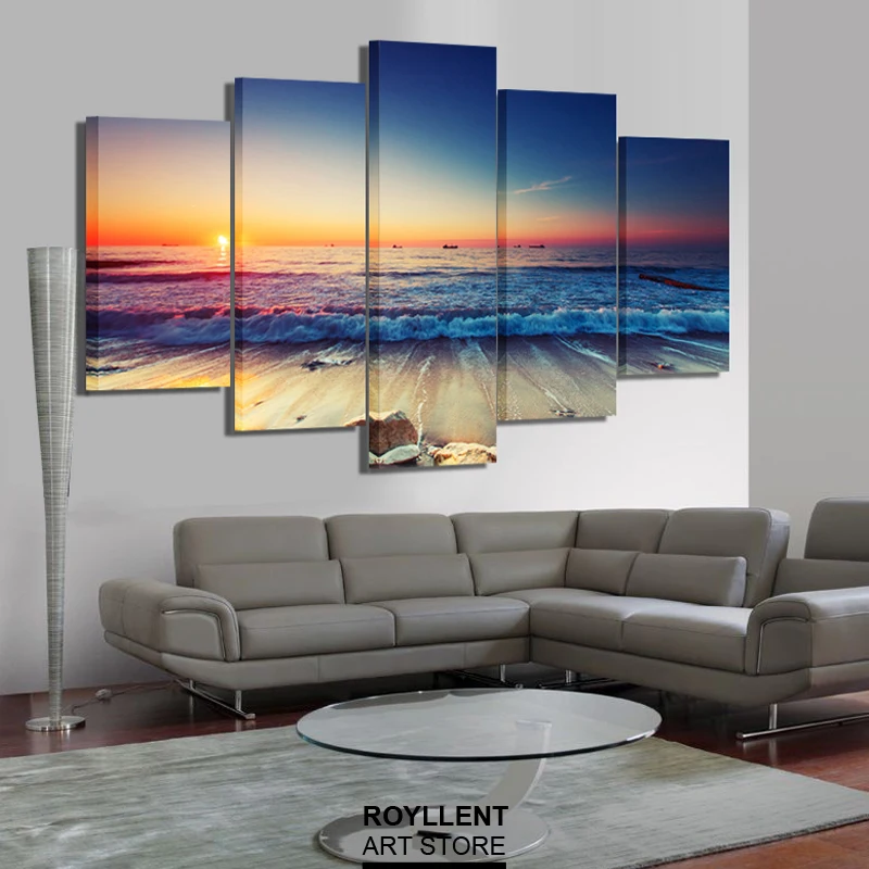 5 Шт. Современные Wall Art Холст Без Рамы Модульные Восход Панели Печати Живопись
