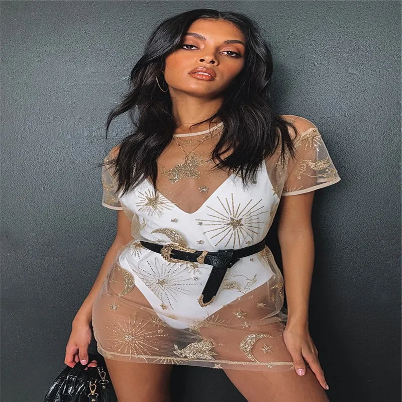 Женское пляжное платье свободного покроя пикантное Сетчатое Прозрачное