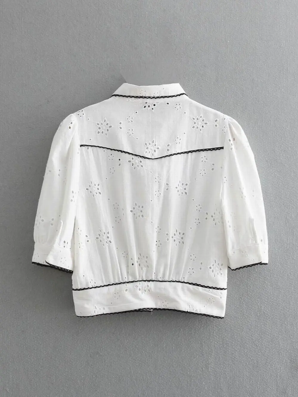 2019 za Женская хлопковая кружевная выдолбленная блузка с отложным воротником