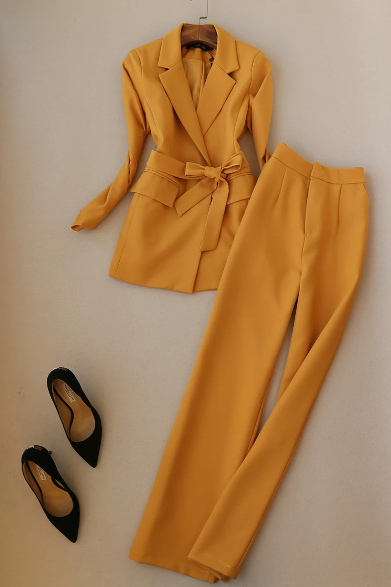 Женский костюм в Корейском стиле с высокой талией и брюками комплект из двух