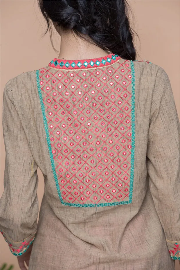 Женский Модный этнический костюм куртаса хлопковая куртка с принтом платье в