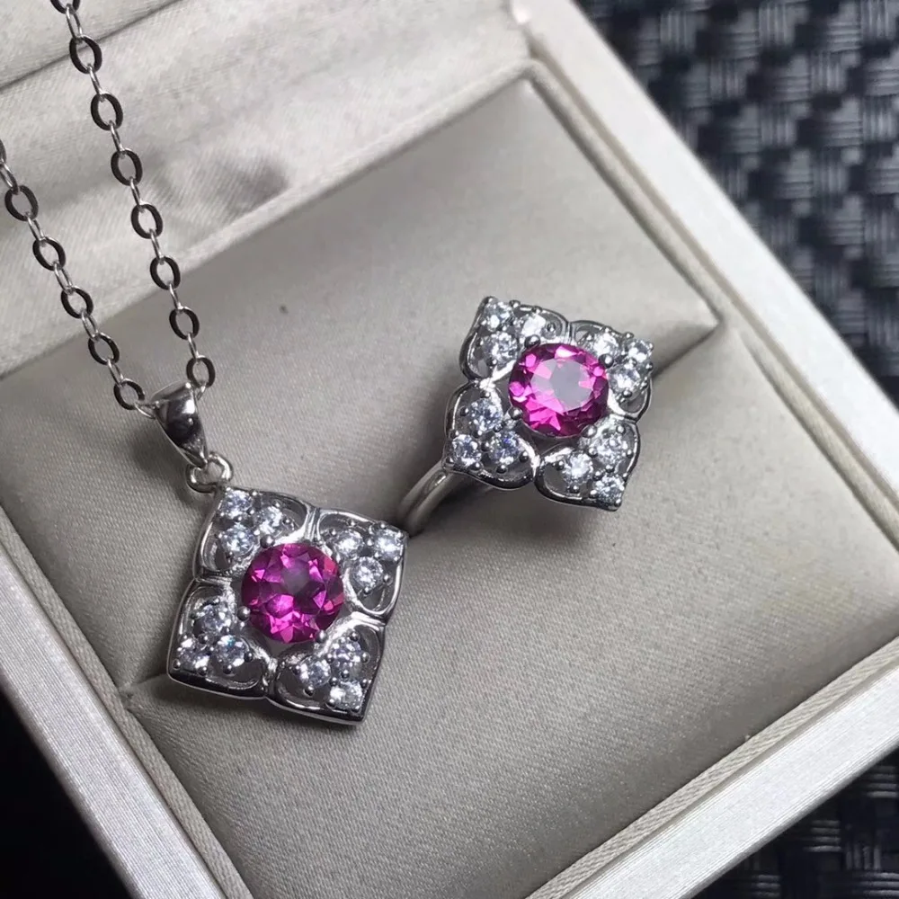 Набор из натурального топаза Круглый драгоценный камень красный колье серебро 925