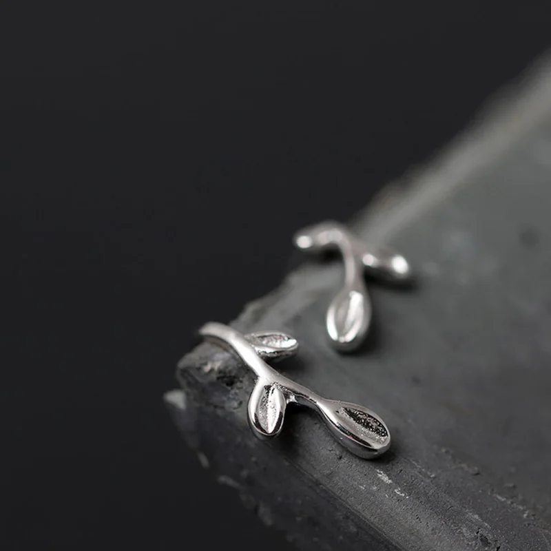 Женские серьги гвоздики из серебра 100% пробы с двумя листьями|stud earrings|earrings forearrings