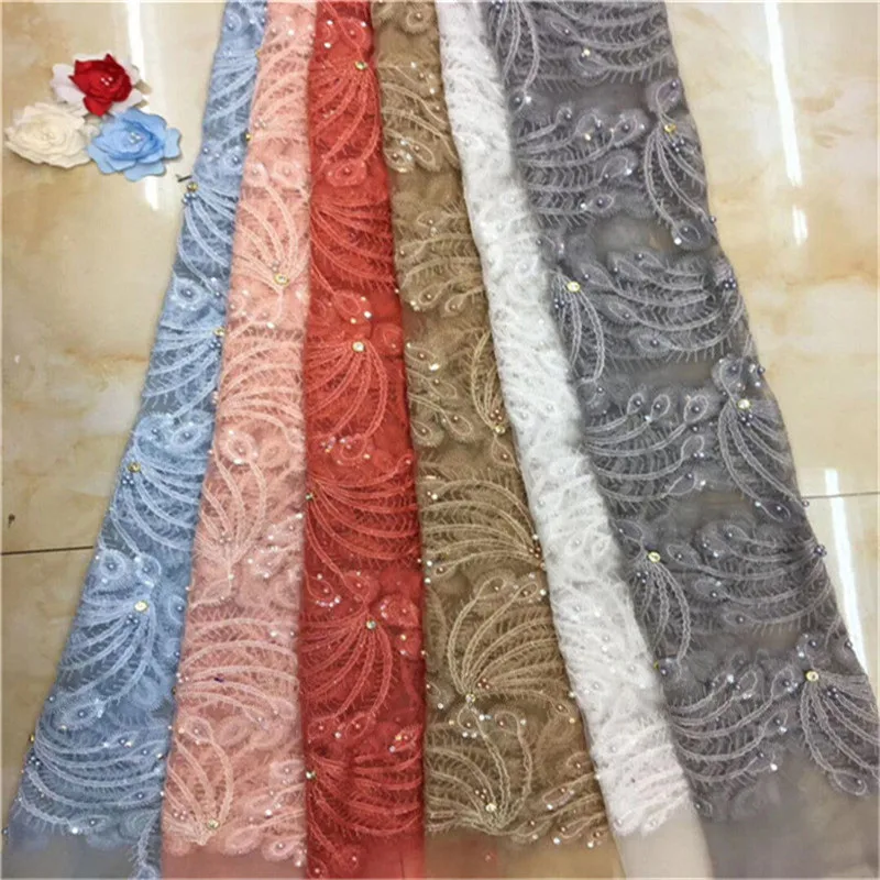 Кружевная ткань с блестками цвет красный французский Кружевной Тюль высокого