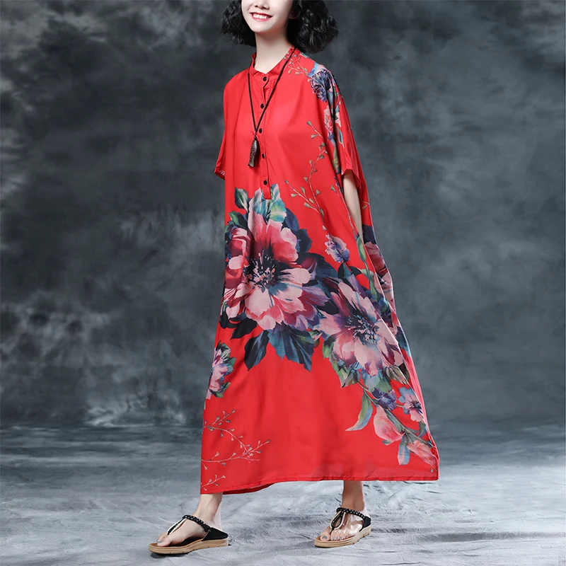 Женское платье с цветочным принтом винтажное длинное большого размера рукавом