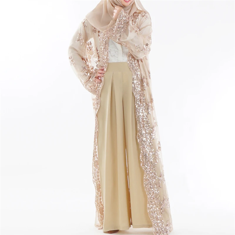 2020 скромная мусульманская одежда элегантное прозрачное кружевное кимоно с