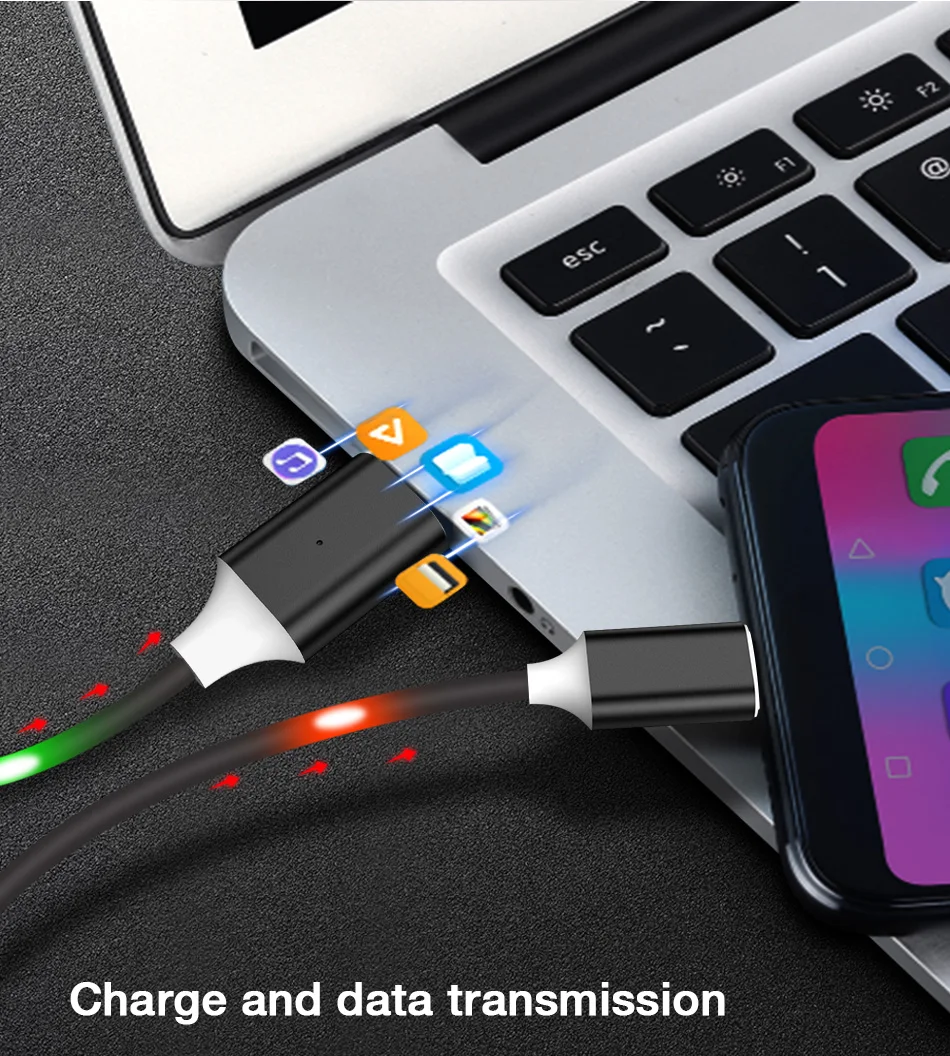 KISSCASE Micro USB Cable LED Light Voice Control Cable Fast Charge 1m Android Mobile Quick Charging Cord Phone Data Line Cable