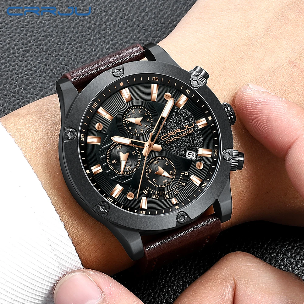 

CRRJU Watches Men Sports Wrist Watch With Chronograph Casual Business Quartz Clock Male 30M Water Resistant Relogio Homem 2156