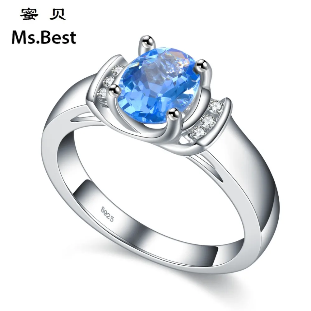 Твердые кольца из стерлингового серебра 925 пробы для женщин небесно-голубой