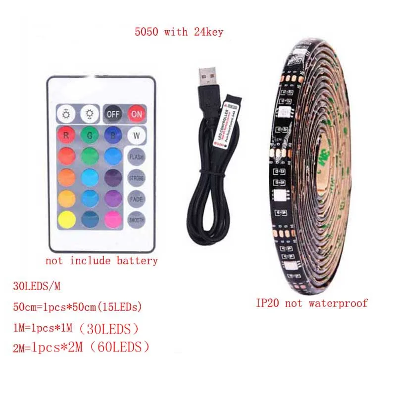 USB Светодиодная лента лампа 5050SMD DC5V гибкий светодиодный светильник лента 1 м 2 м HD ТВ Настольный экран фоновый косой светильник ing wite RF 24key - Испускаемый цвет: 5050 RGB with 24KEY