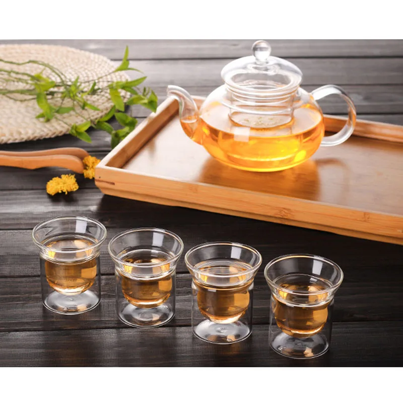 Стеклянная чашка 80 мл термостойкая двухслойная чайная здоровая элегантная