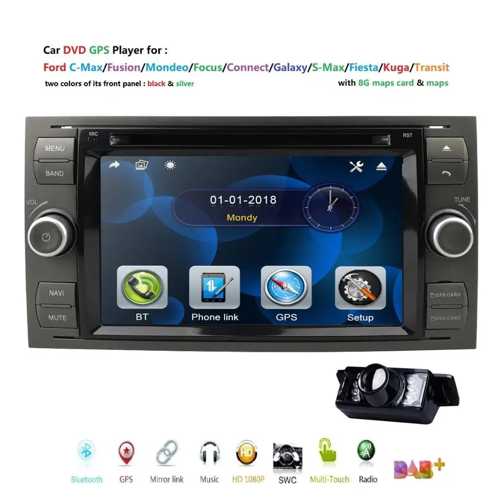 Автомобильный DVD " gps для Ford Focus Transit C-MAX Mondeo Fiest GPS навигация Зеркало Ссылка DAB+ задняя камера 16 Гб карта