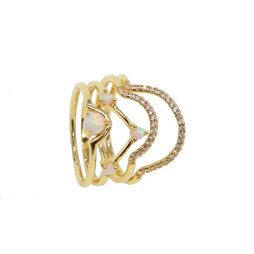 Женский набор из 4 предметов стразы с опаловым волнистым кольцом средней длины