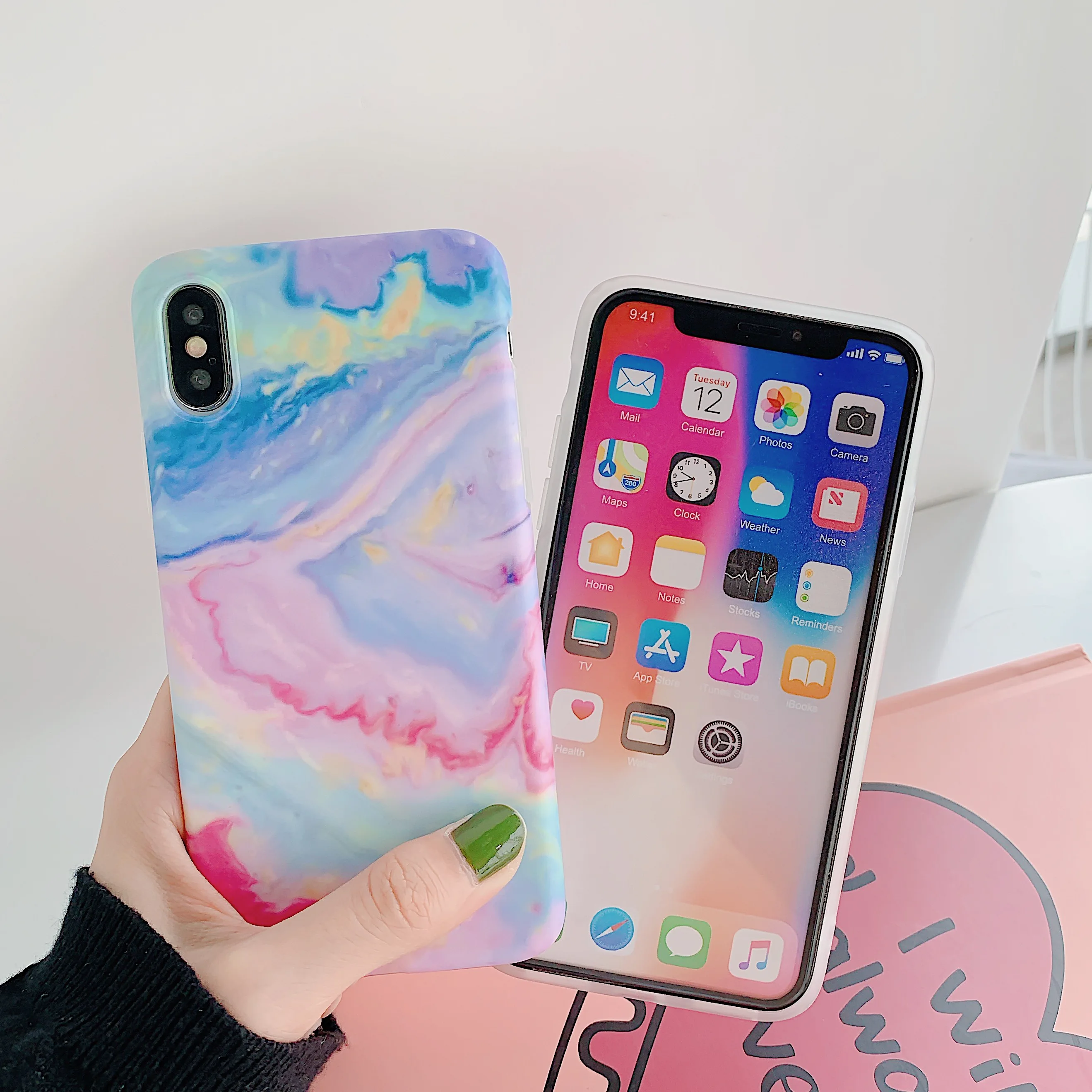 FLYKYLIN Синий Розовый художественный граффити чехол для iPhone 6 S 7 8 Plus XR X XS Max задняя