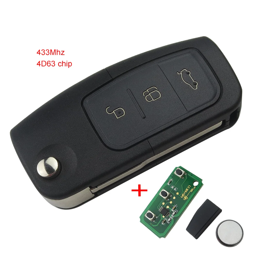 Складной дистанционный ключ Okeytech с 3 кнопками 433 МГц 4D63 чип для Ford Focus Fiesta C Max S Max Galaxy 2013 с чипом 4D63