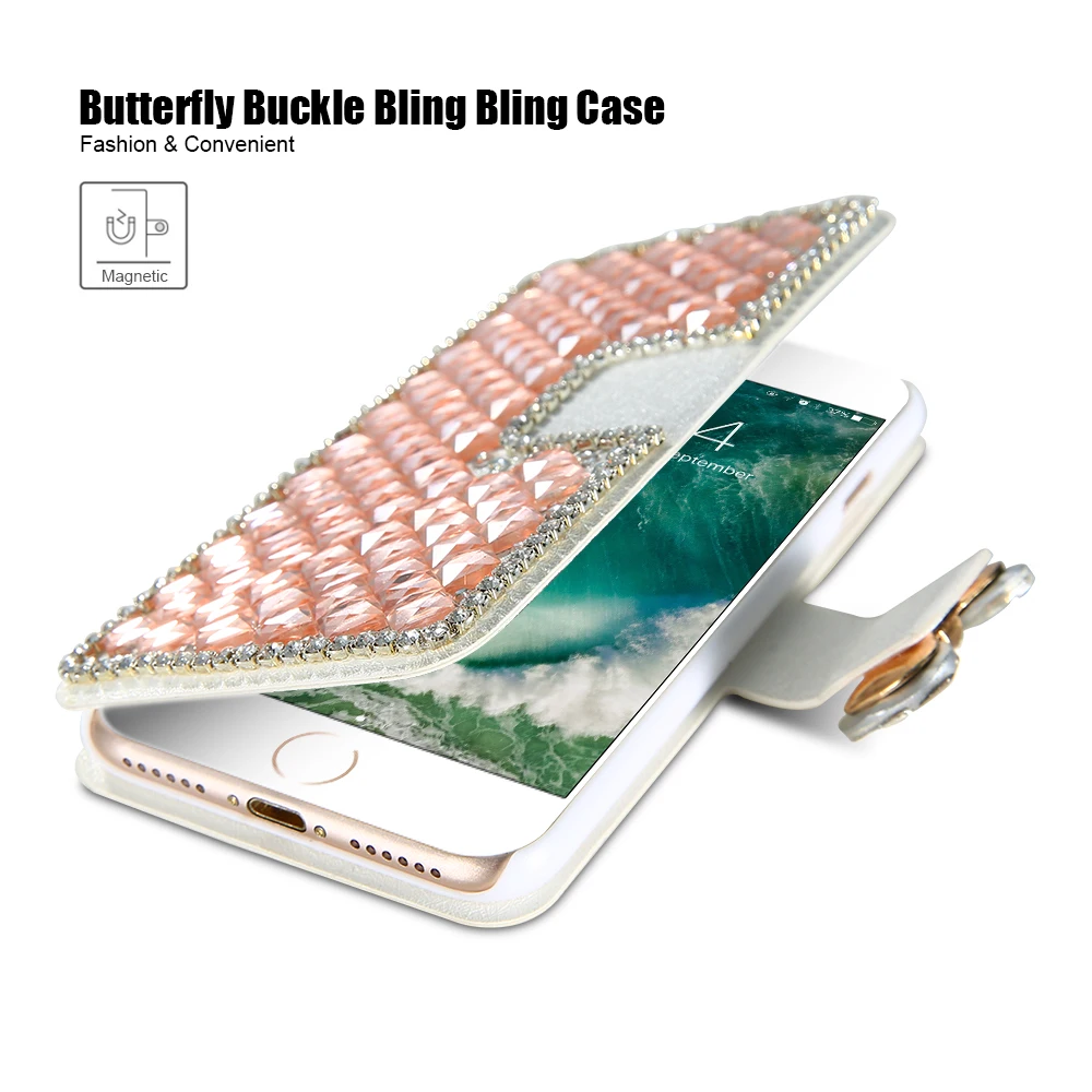 KISSCASE Алмазный Флип бумажник чехол для iPhone 7 8 Plus Bling держатель iphone 6 6s 5 5S SE чехлы со