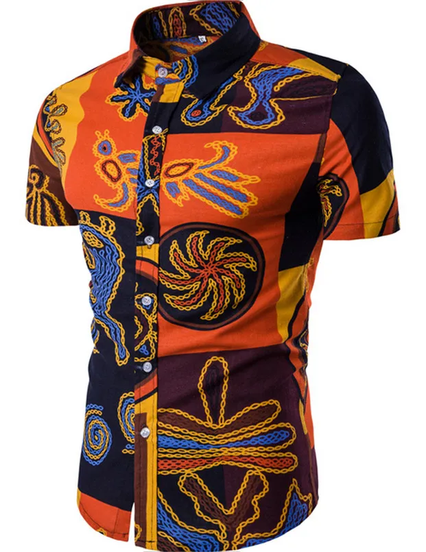 Мужская приталенная рубашка с коротким рукавом гавайская пляжная большого