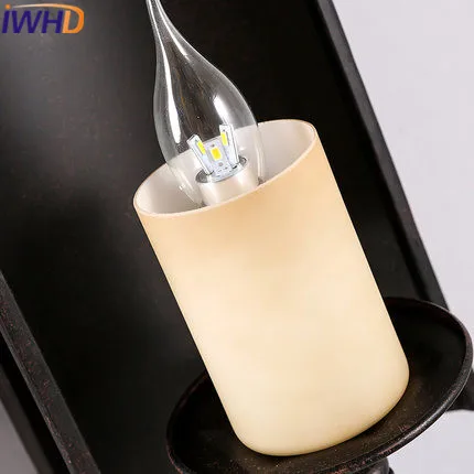 

IWHD Candle Sconce LED Wall Light Fixtures Black Iron Industrial Wall Lamps Home Lighting Stairs Style Loft Retro Wandlamp