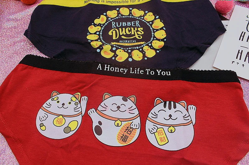 HUI GUAN Fortune Cats Узорчатое красное милое Нижнее белье Женские Бесшовные трусы женские мягкие хлопковые трусики с рисунком утки эротическое белье